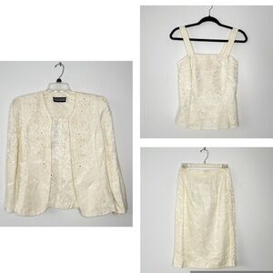 NWT Jessica Howard Vintage 3-Piece Suit Blazer Top & Skirt Size 6 Quiet Luxury